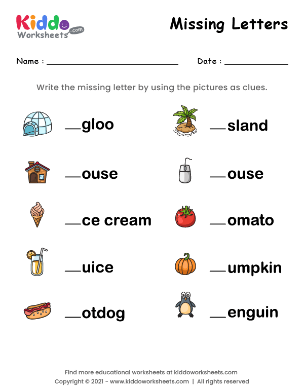 Free Printable Missing Letters Worksheet 1 - kiddoworksheets
