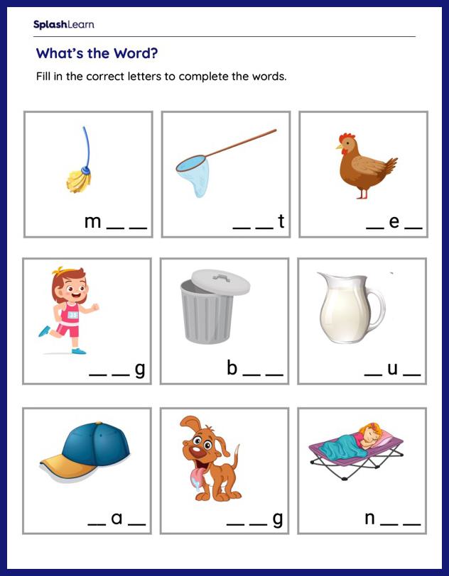 Identify Missing Letters in Words Printable Reading Worksheet