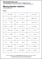 Missing Number Addition Worksheets - Free Printable PDF
