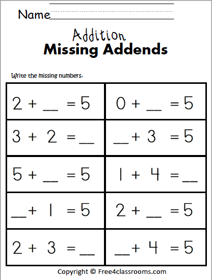 Free 1 Digit Addition Math Worksheet - Missing Addends - Free ...