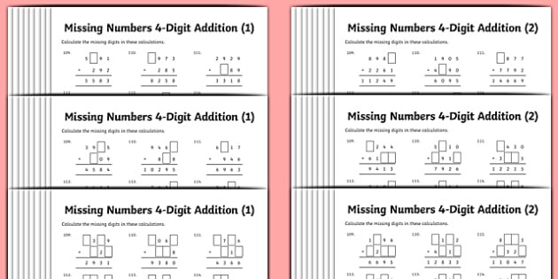 Addition Sums - Adding 4 Digits Differentiated Worksheets