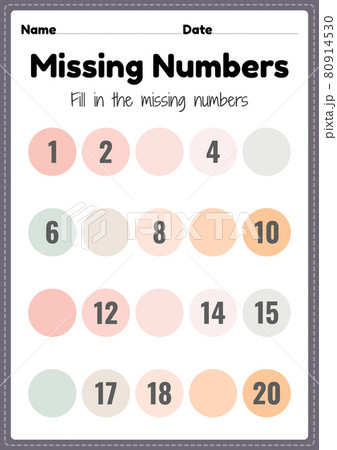 Missing numbers worksheet, math printable sheet... - Stock ...