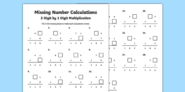 missing number multiplication worksheet