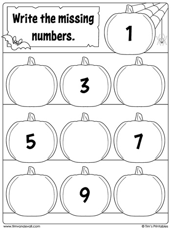 Halloween Missing Numbers Worksheet - Numbers 1 to 10 - Tims ...