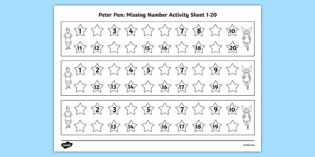 Peter Pan Missing Number Worksheet 1-20 (teacher made)