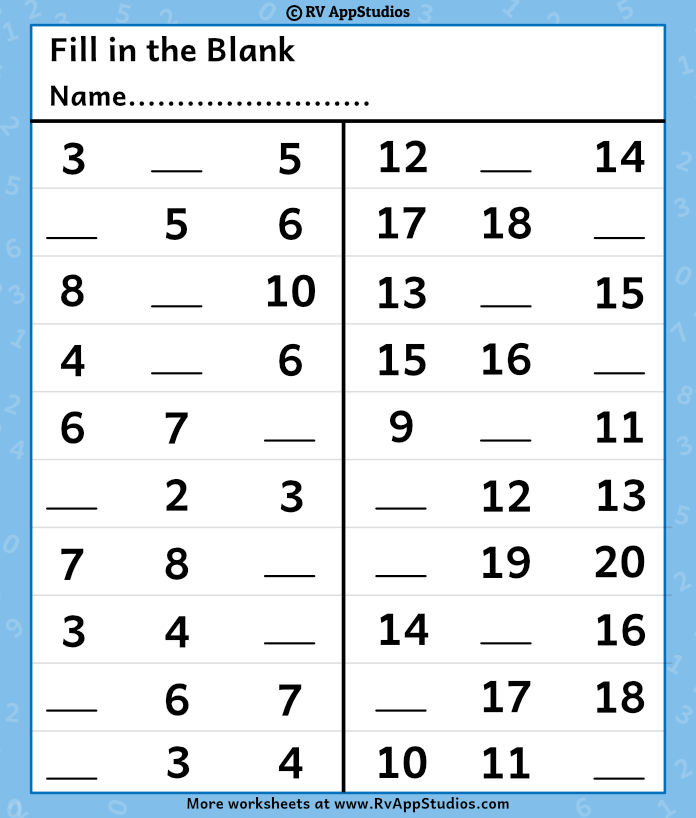 Free Printable Worksheets for Kids - Missing Number Worksheets 1-20