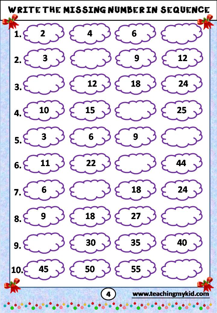 missing number worksheet