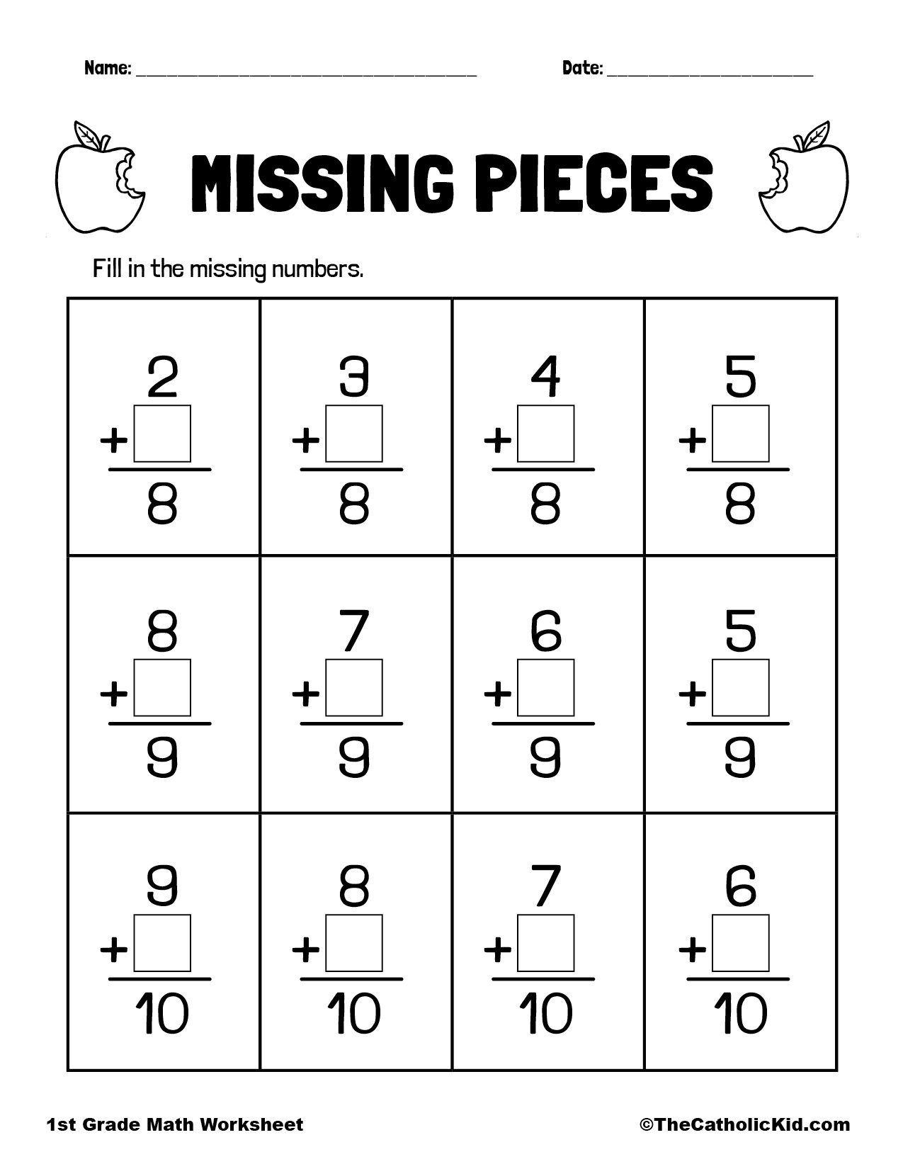 missing numbers math worksheet