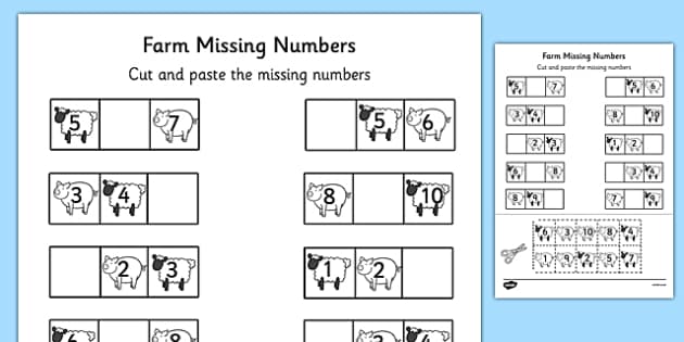 Farm-Themed Missing Numbers Worksheet 1-10 (Lehrer gemacht)