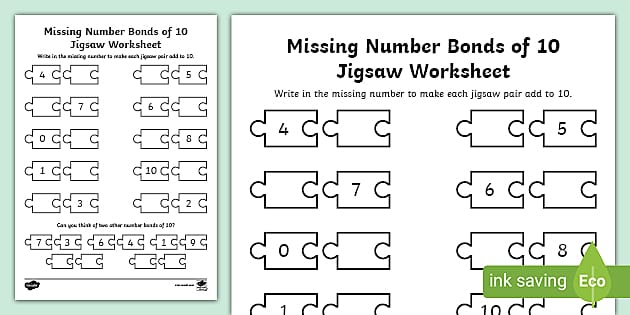 missing numbers to 10 worksheet
