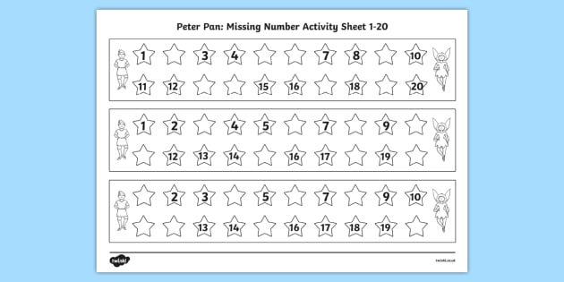 Peter Pan Missing Number Worksheet 1-20 (teacher made)