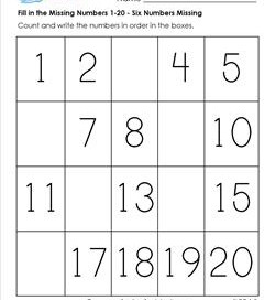 Fill in the Missing Number 1-20 Worksheets | A Wellspring