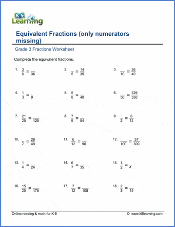 Worksheet: Equivalent fractions with missing numerators - harder ...