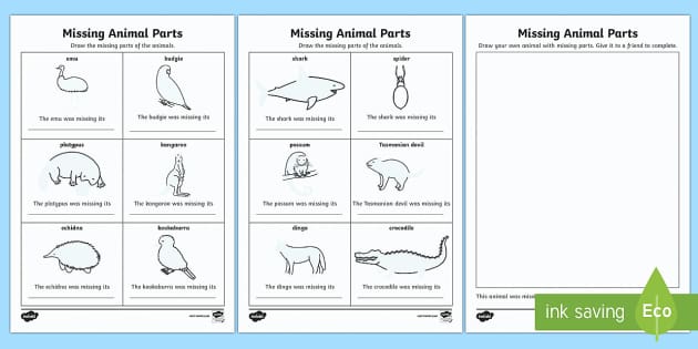 Missing Parts Of Australian Animals Read and Draw Worksheet ...