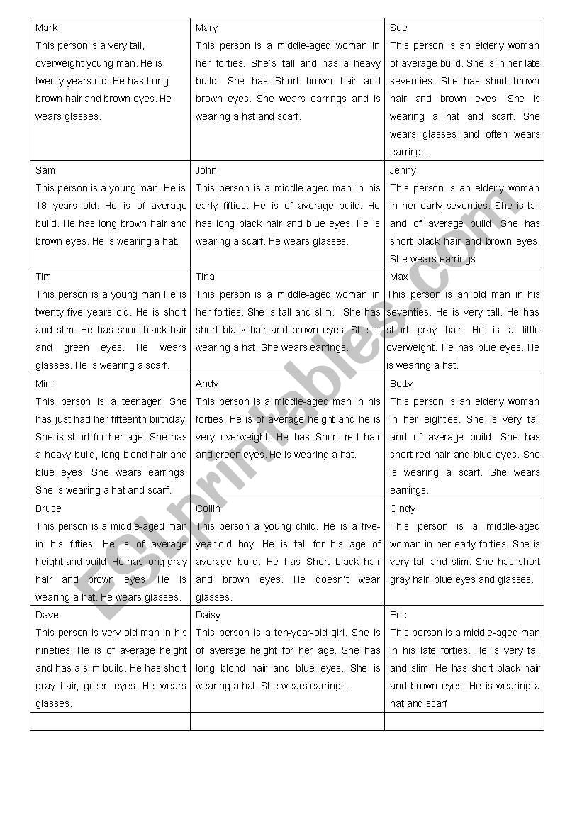 Missing Person Game - ESL worksheet by tom40