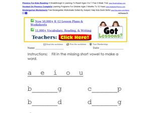 Missing Short Vowels Worksheet for Kindergarten - 2nd Grade ...