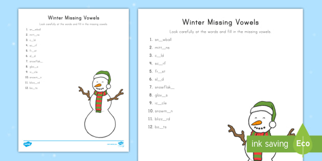 Winter Missing Vowels Worksheet / Worksheet (teacher made)
