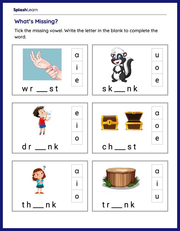 Whats The Missing Vowel? - ELA Worksheets - SplashLearn