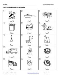 Write the Missing Vowel Worksheet for 1st - 2nd Grade | Lesson Planet
