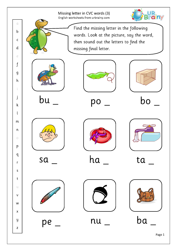 Words with Missing Letters Puzzle Worksheet (teacher made)