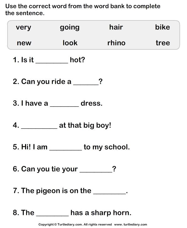 missing words in sentences worksheet
