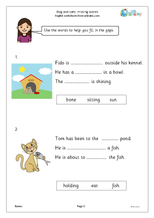 Dog and cat: missing words - Story Writing by URBrainy.com