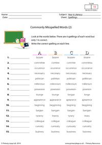 Literacy: Commonly Misspelled Words (2) | Worksheet | PrimaryLeap ...