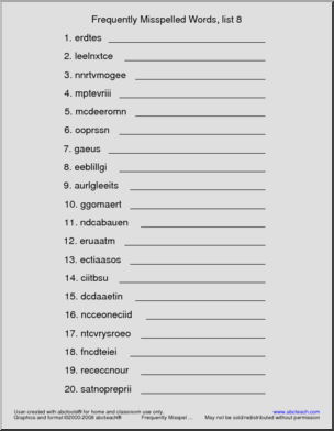 misspelled words worksheet
