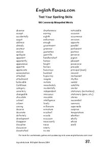Commonly Misspelled Words Worksheet for 12th - Higher Ed | Lesson ...