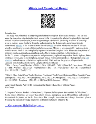 Mitosis Lab Report | PDF