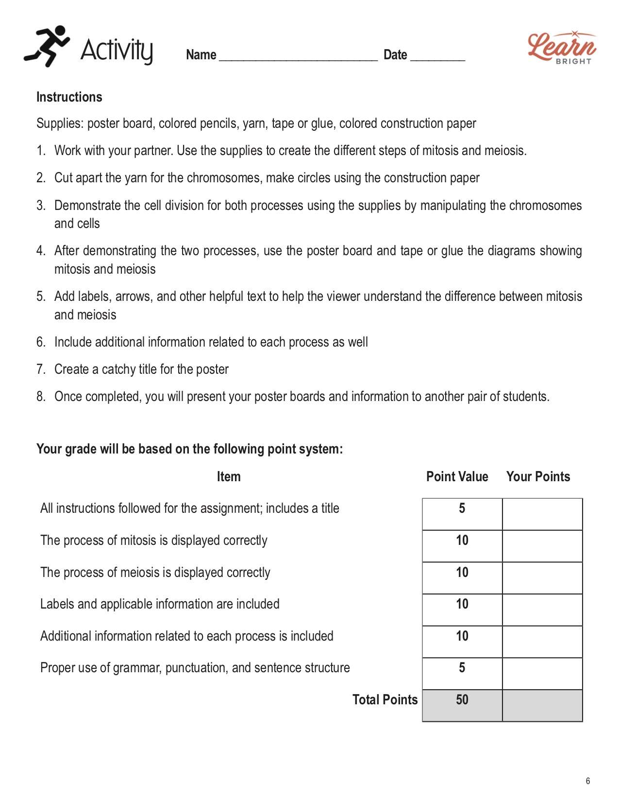 mitosis meiosis summary worksheet
