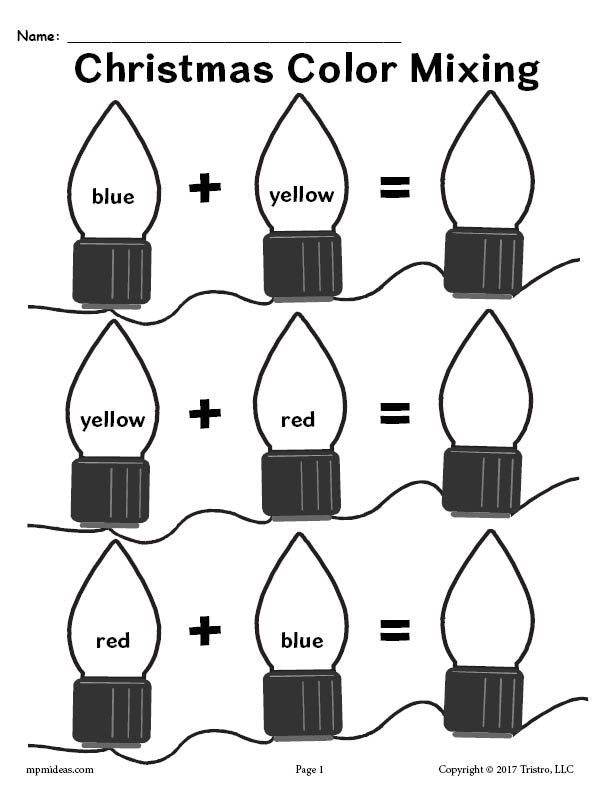 Printable Christmas Lights Color Mixing Worksheet!