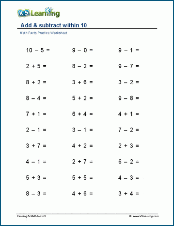 mixed addition and subtraction to 10