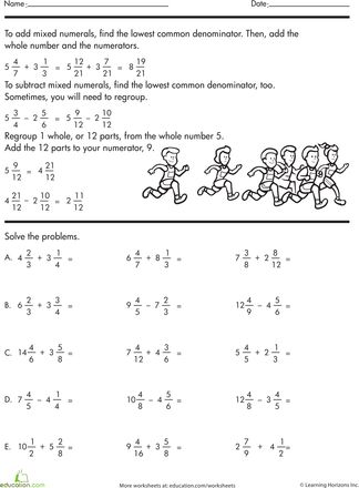 mixed fraction addition worksheet