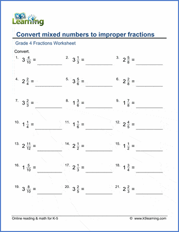 Convert mixed numbers to improper fractions worksheets | Worsheets library