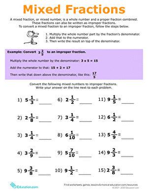 mixed fraction worksheet