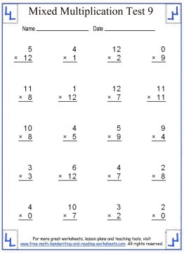 Free Multiplication Worksheets - Mixed Factor Tests