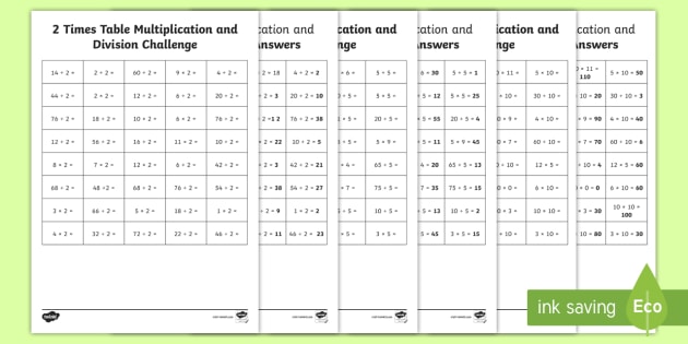 2, 5 and 10 Multiplication Times Table and Division Facts Worksheet