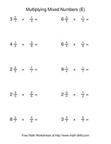 Multiplying Mixed Numbers (E) Worksheet for 5th Grade | Lesson Planet