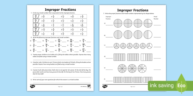 Improper Fractions and Mixed Numbers Activity for 3rd-5th Grade