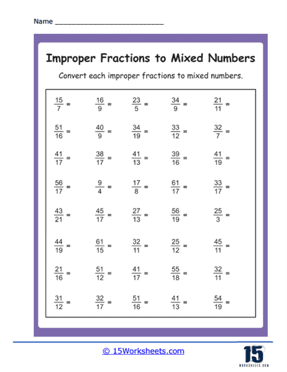 Improper Fractions to Mixed Numbers Worksheets - 15 Worksheets Library