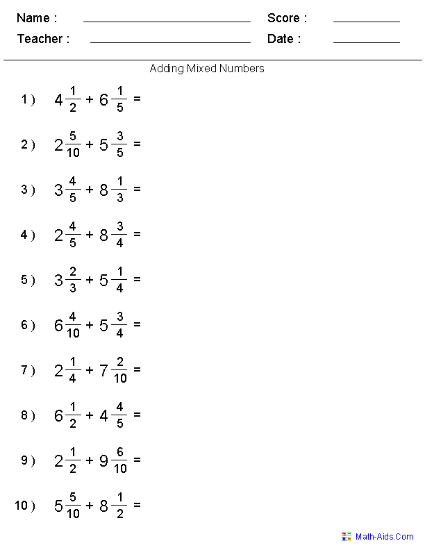 Fractions Worksheets | Printable Fractions Worksheets for Teachers