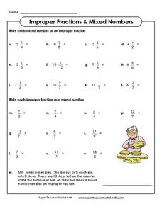 mixed number to improper fraction worksheet
