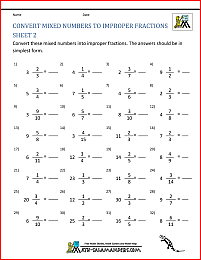 mixed numbers to improper fractions worksheet