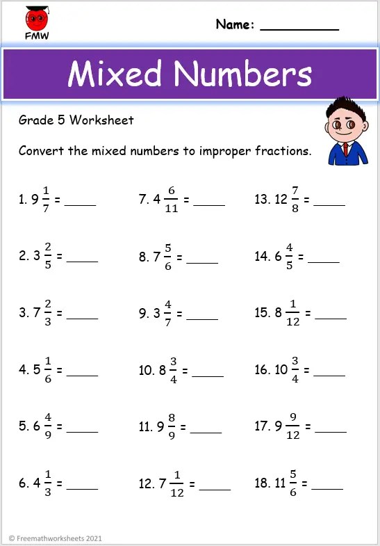 mixed numbers worksheet