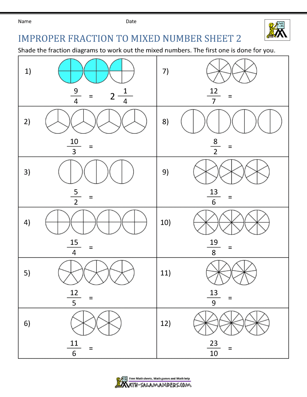 mixed numbers worksheet