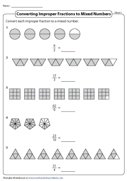 Convert Improper Fractions and Mixed Numbers Worksheets