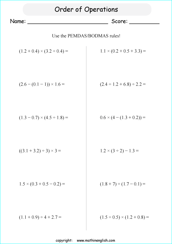 Printable primary math worksheet for math grades 1 to 6 based on ...