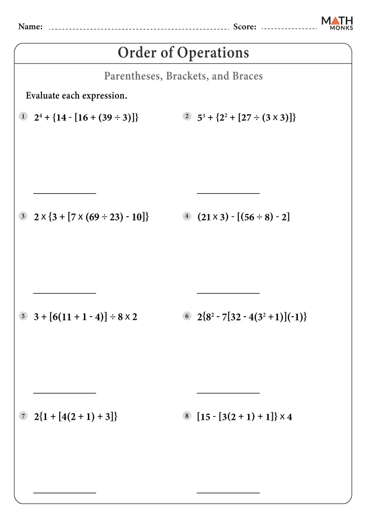 Order of Operations Worksheets - Math Monks
