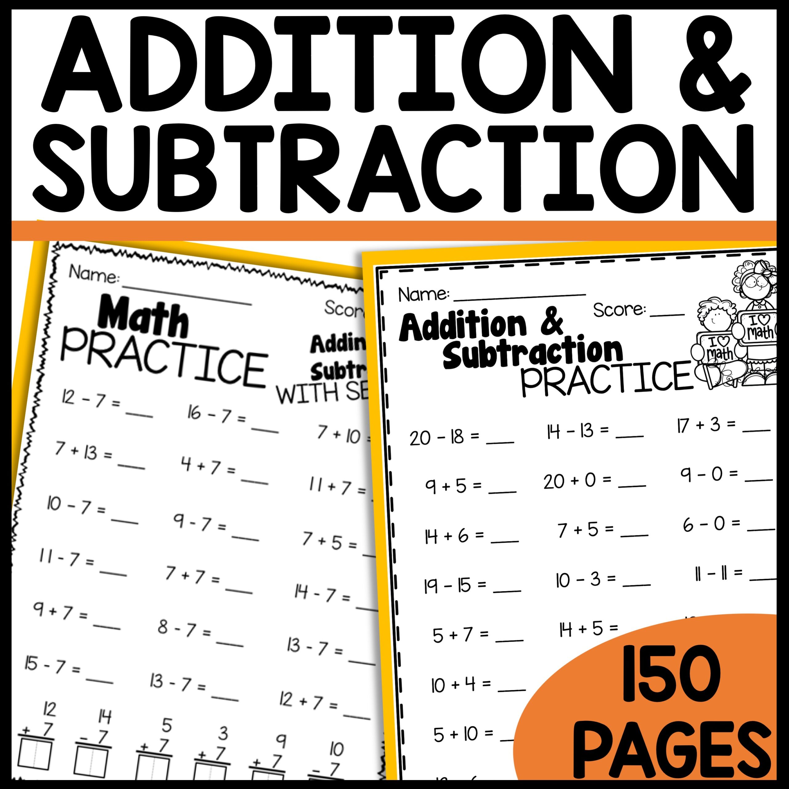 Addition and Subtraction Math Worksheets BUNDLE - We Are Better ...
